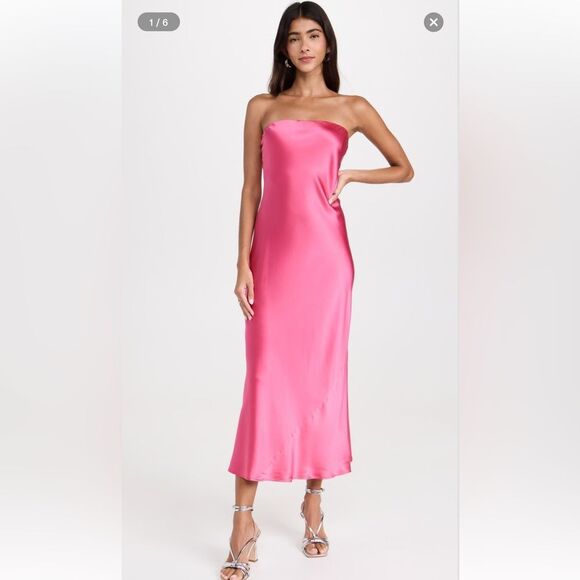 NEW Reformation Joana Silk Midi Dress Flambé Pink Size Large - Picture 8 of 8